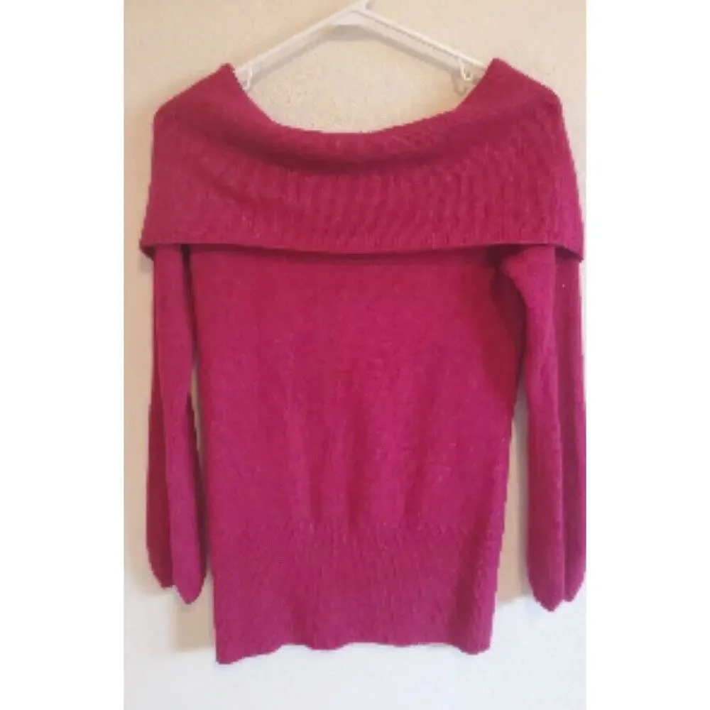 WHITE HOUSE BLACK MARKET DARK FUCHSIA PINK SHAWL COLLAR SWEATER SZ M Wool Blend - Picture 1 of 9